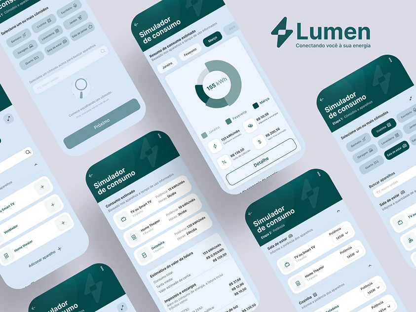 Telas do simulador de consumo de energia Lumen