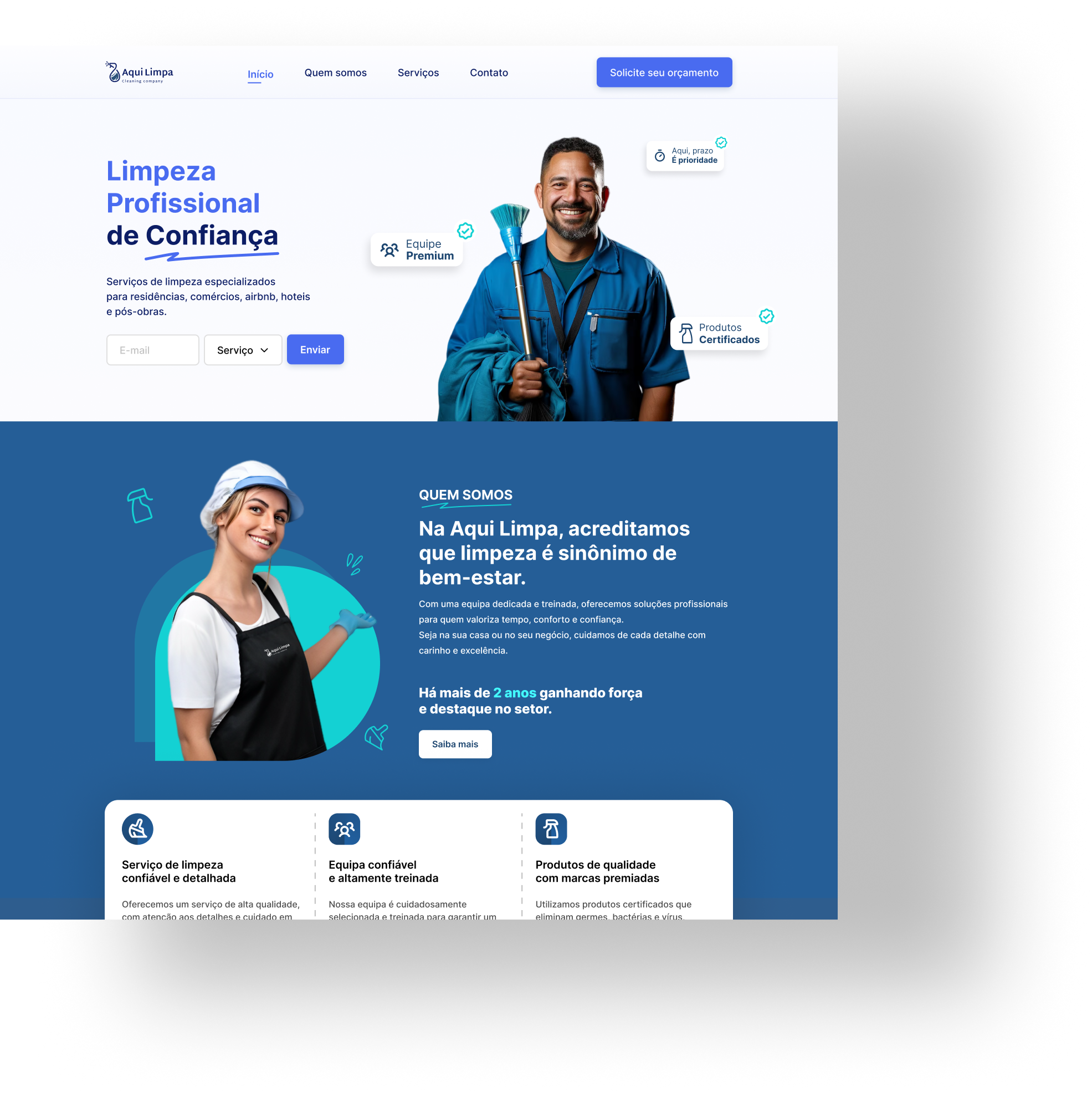 Site Aqui Limpa, apresentação de serviços de limpeza