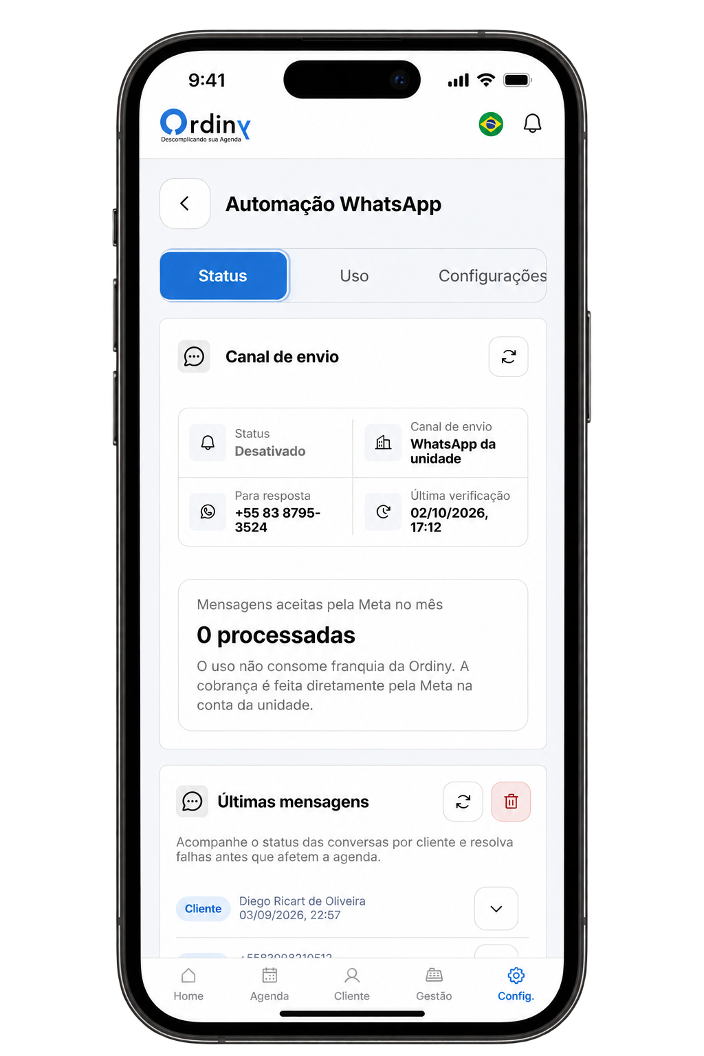 Configuração do WhatsApp: conexão, lembretes, testes e templates